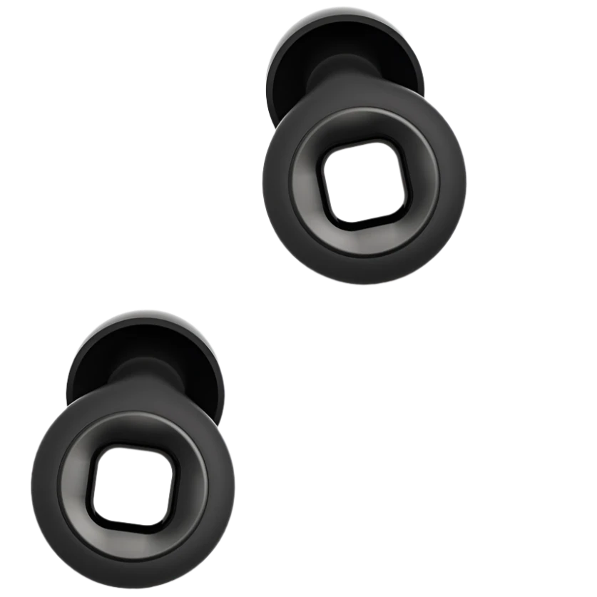 Black premium earplugs with matt black centre accents silicone