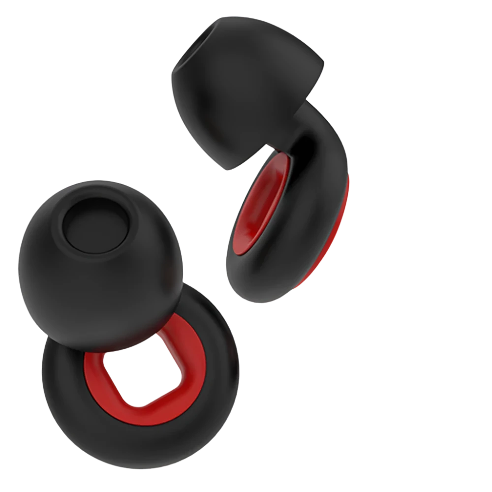 Black premium earplugs with red centre accents silicone