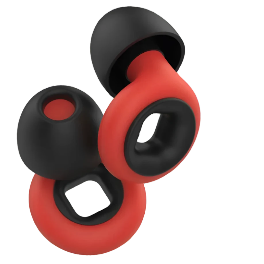 Red premium earplugs with black centre accents silicone black tip