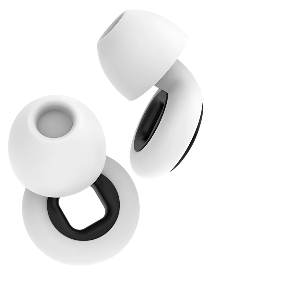 White premium earplugs with black centre accents silicone