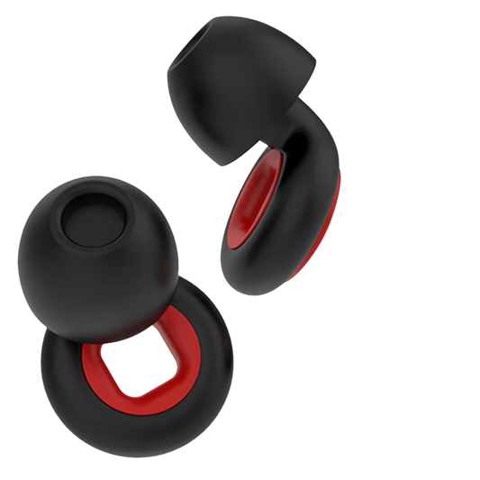 Black premium earplugs with red centre accents silicone 