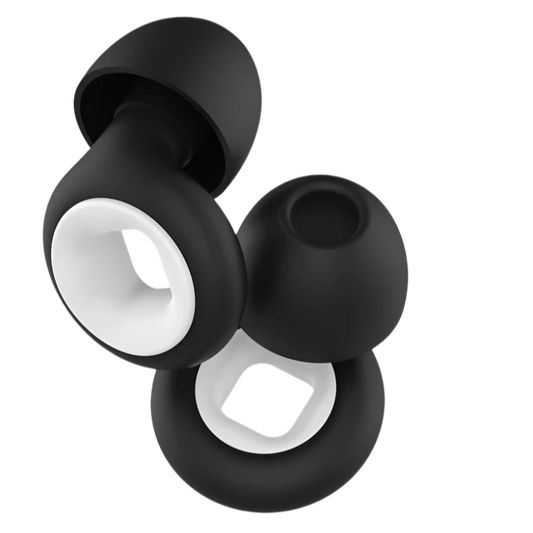 Black premium earplugs with white centre accents silicone 